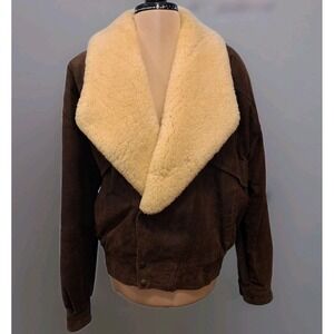 Byrnes & Baker VTG Leather Removable Shearling Fur Bomber Jacket Brown Womens Sm